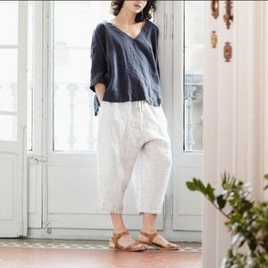 Not Perfect Linen Tokyo Wide Linen Pants - Size S/M in color Beige